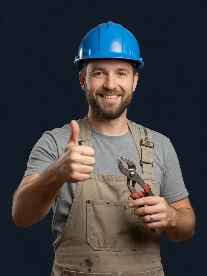 Smiling drainage engineer holding pliers, ready for a London callout